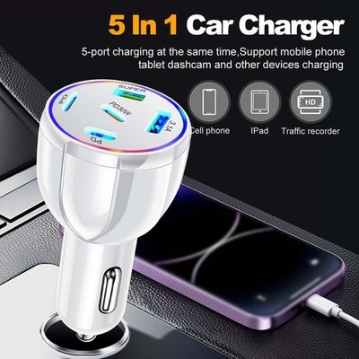 In-Car Charging 75W USB Car Charger Quick Charge 3.0 Support 5-Port Design