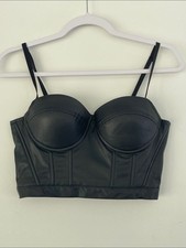 Black Faux Leather Longline Bustier Crop Top