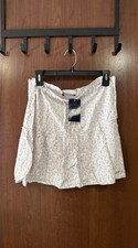 Brandy Melville White Powder Blue Floral Vine Twirl Knee Skirt Tie Relaxed Skirt