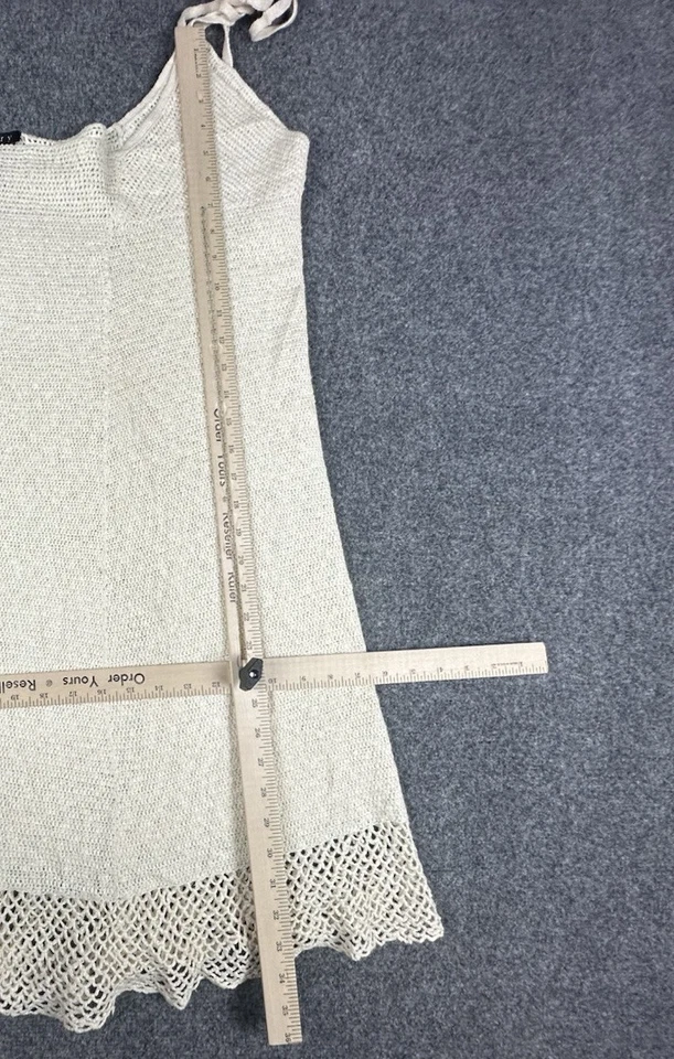 Vestido Theory Bergdorf Goodman marfim malha aberta linho algodão tamanho médio tiras - Imagem 4 de 4