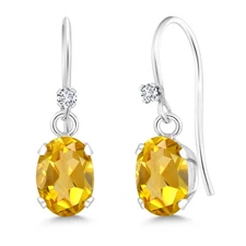 1.22 Ct Oval Yellow Citrine White Diamond 925 Sterling Silver Earrings