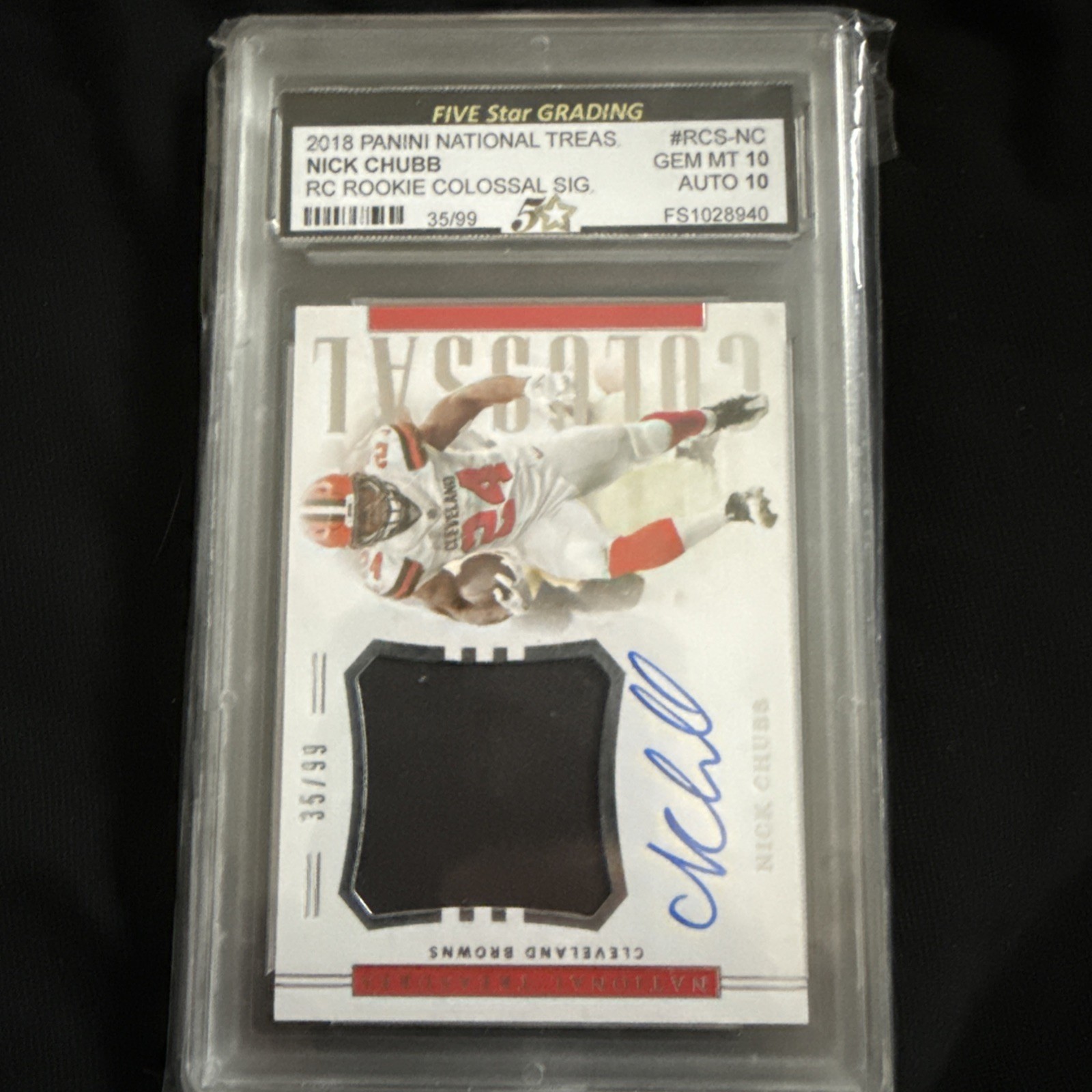 Nick Chubb Panini National Treasures Rookie Colossal Material Signatures #RCSNC Base