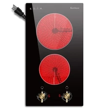 110V Electric Cooktop 2 Burners Electric Stove 12 Inch Knob Control Counterto...