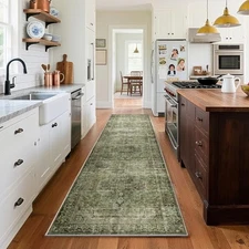 Machine Washable Kitchen Runner Rug: 2'x10' Hallway Rug Non Slip Low-Pile 
