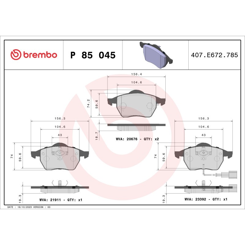 Fits BREMBO P 85 045 HAM PADS. FRONT VW GOLF IV 97-03 WITH FEEL. - Image 48