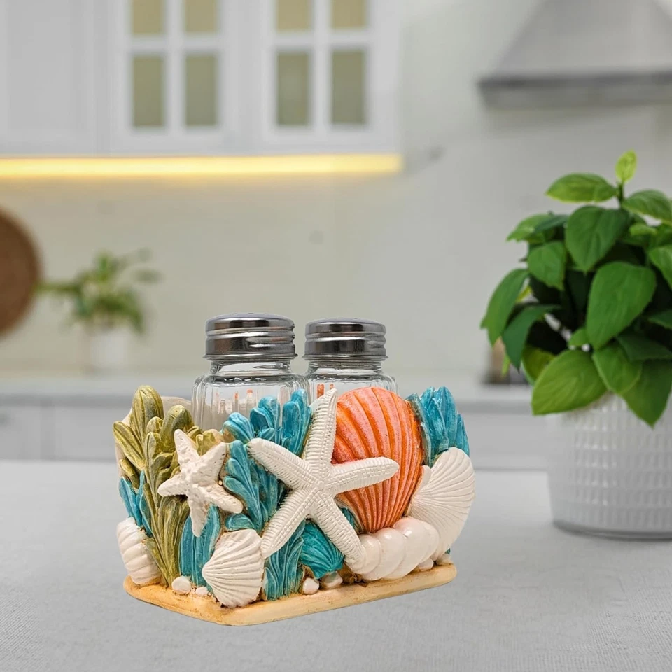 Juego de coctelera de sal y pimienta Seaside Splendor - Decoración de casa de playa náutica costera Foto 4 de 4