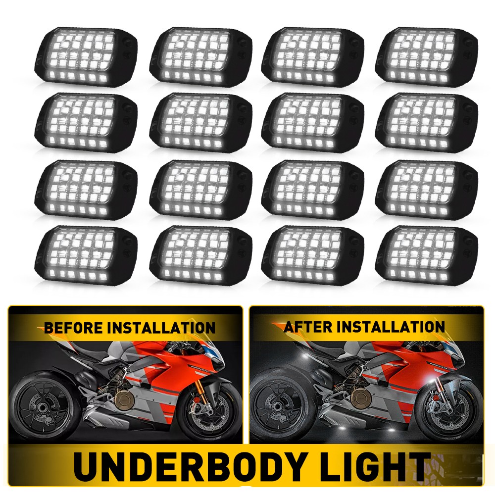 16x White LED Rock Lights for Car Truck Exterior Underglow Wheel Well Fender