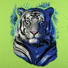 Vintage Y2K White Bengal Tiger USA made Adult Size XL Neon Green Blue Eyes