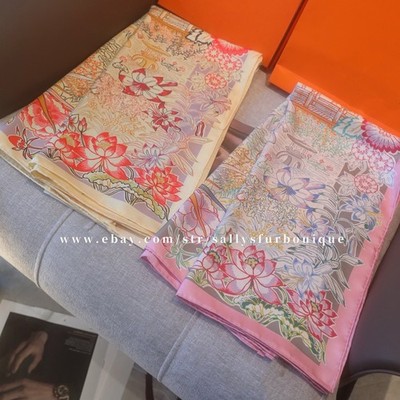 Sallys 18 Momme Twill Silk Wrap Scarf Flowers Print Double Face Square Shawl 35''