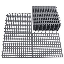 24 PCS Non Slip Shower Floor Mat Soft PVC Drainage Interlocking Tiles Gray