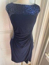 LAUREN RALPH LAUREN LOVELY NAVY PULLOVER DRAPE DRESS-SEQUIN TOP & SIDE-SIZE6P!!