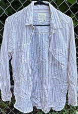Abercrombie Fitch Men's M White-Beige Striped Cotton Woven Button-Up Shirt