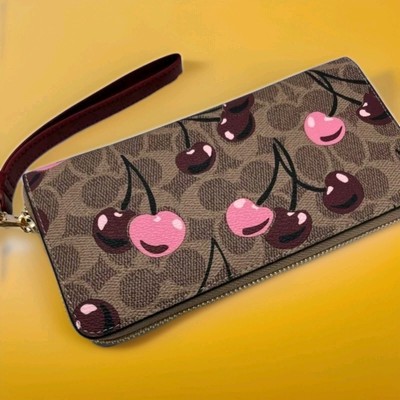 2025 SS COACH Signature Cherry Brown Long Wallet Round Zip Rare
