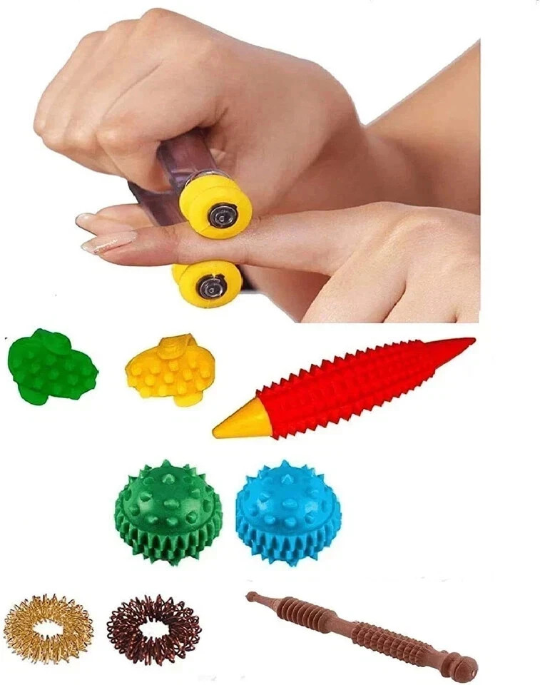 Acupressure Finger Massager Combo Kit Sujok Ring Sujok Power Ball Thumbs Wooden