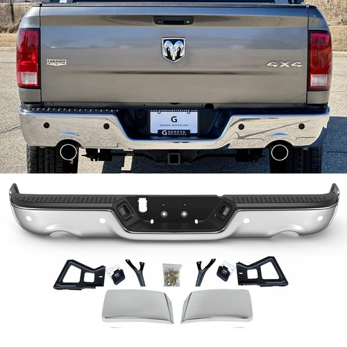 Chrome Rear Step Bumper for 2009-2018 Dodge RAM 1500 w/Sensor Holes&Dual Exhaust