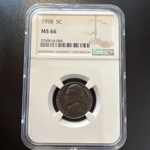 1958 Jefferson Nickel 5c ~ NGC MS66 ~ GEM BU UNCIRCULATED