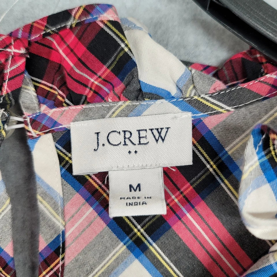 Top de popelina a cuadros escoceses J Crew para mujer mediano con botones cuello con volantes rojo Foto 3 de 4