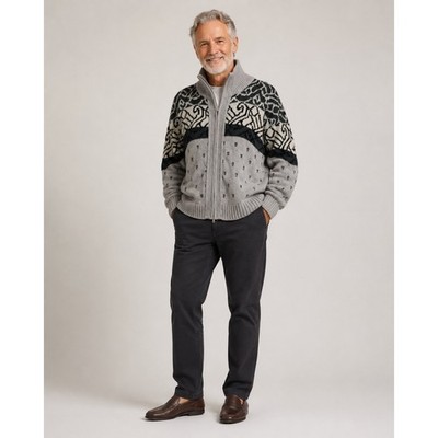 Clipper Mist Full Zip Sweater Mens Large Gray Acrylic Pockets Grandpacore VTG