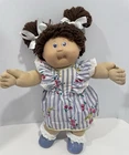 1986 Cabbage Patch Kids 16” Girl Doll, Purple Eyes, Brown Poodle Hair, Outfit
