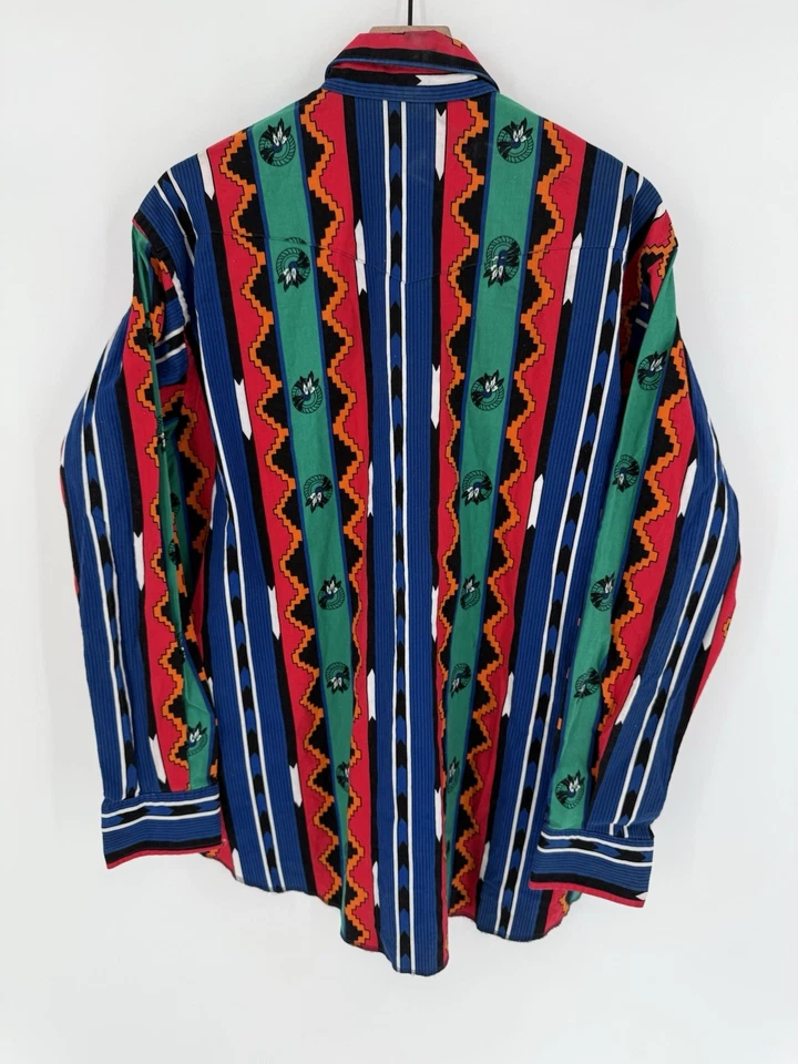 Vintage Wrangler BrushPopper Shirt 17.5-35 X-Long Tails Cowboy Aztec Southwest - Image 2 of 4