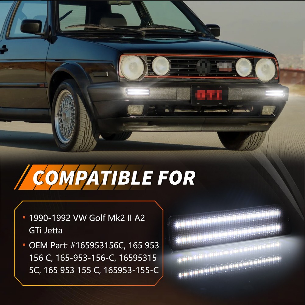 2X Smoked Dynamic LED Bumper Signal Lights For 90-92 VW Golf Mk2