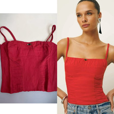 £168 Reformation Emery Red Linen Sleeveless Tank Top with flower size 2