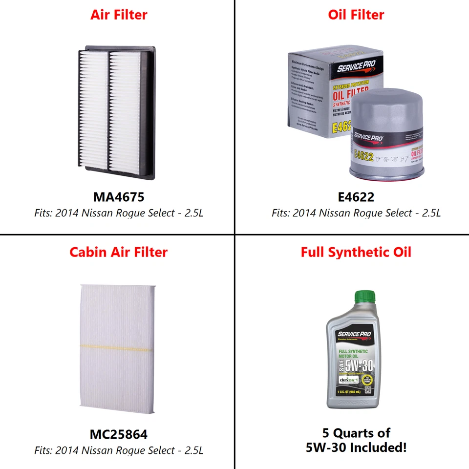 2014 Nissan Rogue Select 2.5L Complete Air, Oil & Cabin Filter Kit (5W-30) - Image 2 of 4