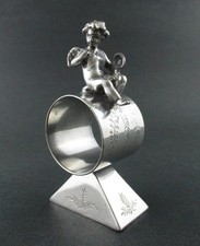 Antique Figural Napkin Ring - Winged CHERUB on Pyramid base - MERIDEN B. #130