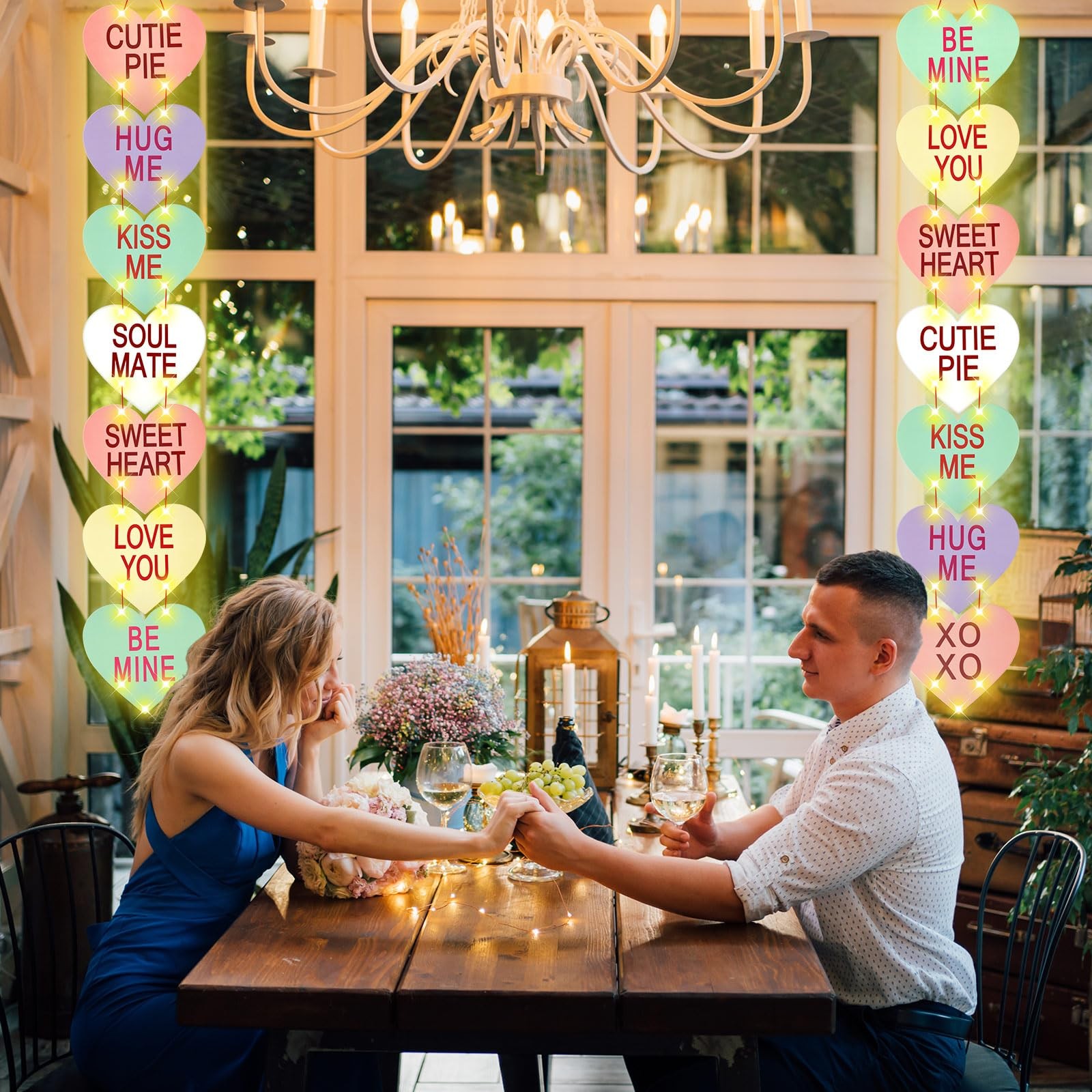 2 Pcs Valentine s Day Decoration Outdoor Lighted Conversation Hearts Hanging ... thumbnail 6