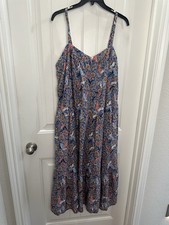 KNOX ROSE Women's L Off The Coast Tiered Midi Peasant Dress Multi Floral