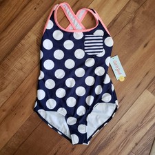 Cat  Jack - Girls One Piece Swimsuit Medium Plus Blue Polka-dot NWT