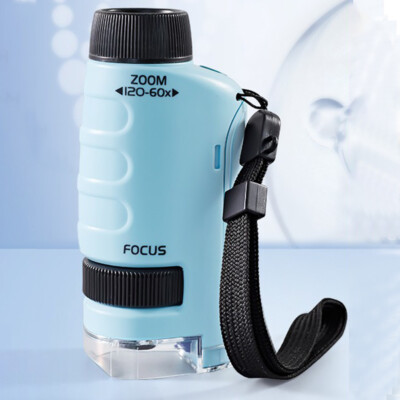 Mini Pocket Microscope with LED Light 60-120x Battery Powered Kids Science Toy D