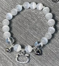 NEW SANRIO HELLO KITTY STONE BEAD  RHINESTONE SILV ER CHARM BRACELET USA BAG