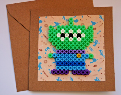 Hama Beads Birthday Card Hand-made Toy Story Alien Hama Bead