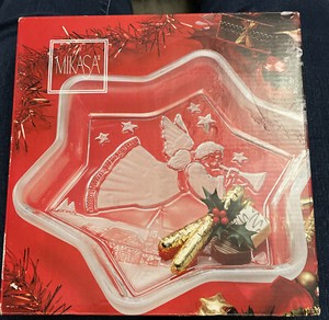 Mikasa Holiday Christmas Angel Horn 6 Point Star Shaped Candy Dish 9.25" Germany