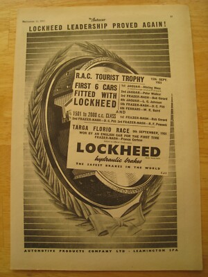 LOCKHEED LEADERSHIP AP PRODUCTS RAC TOURIST TROPHY 1951 WERBUNG A4 AKTE 25