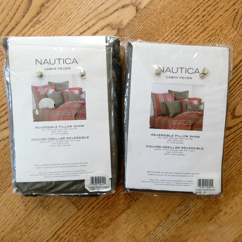 Funda de almohada estándar Nautica Cabin Fever oliva macizo 2 algodón totalmente nueva Foto 4 de 4