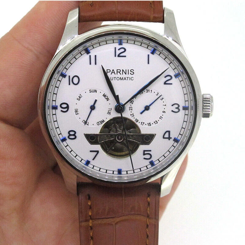 Power Reserve Movement PARNIS 43mm Men s Automatic Watch Date