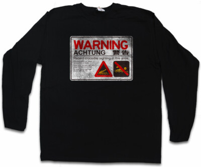 CROCODILE WARNING SIGN II LANGARM T-SHIRT See Lake Surfer Swamp Symbol