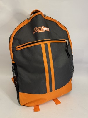 ProSport 17'' Classic Bungee Backpack School Bag Multi-Pocket Large Gray Orange