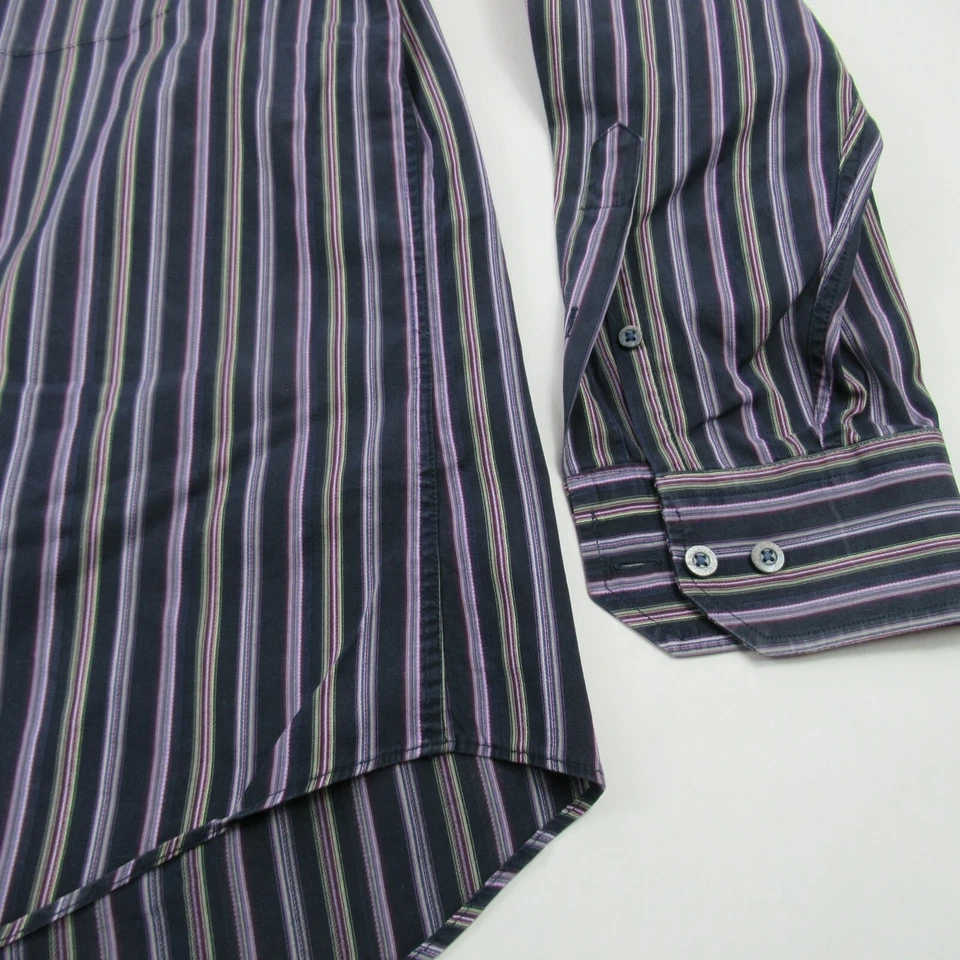 Bugatchi Shirt Mens Large Stripes Long Sleeve Flip Cuff Pocket - Image 4 of 4