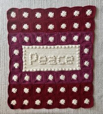 Handmade Crochet Knit Peace 24.5x29 Maroon Purple Baby Blanket Car Seat Crib