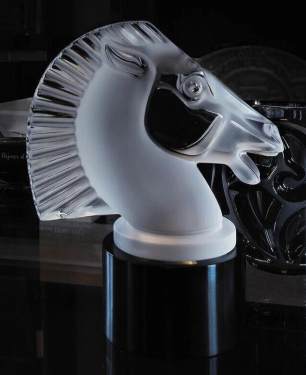 LALIQUE CRYSTAL testa di cavallo LONGCHAMP luce MASCOTTE AUTO cappuccio ornamento fermacarte