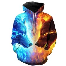 3D Wolf Hoodies Men Hooded Animal Wolf Printed Hoodie
