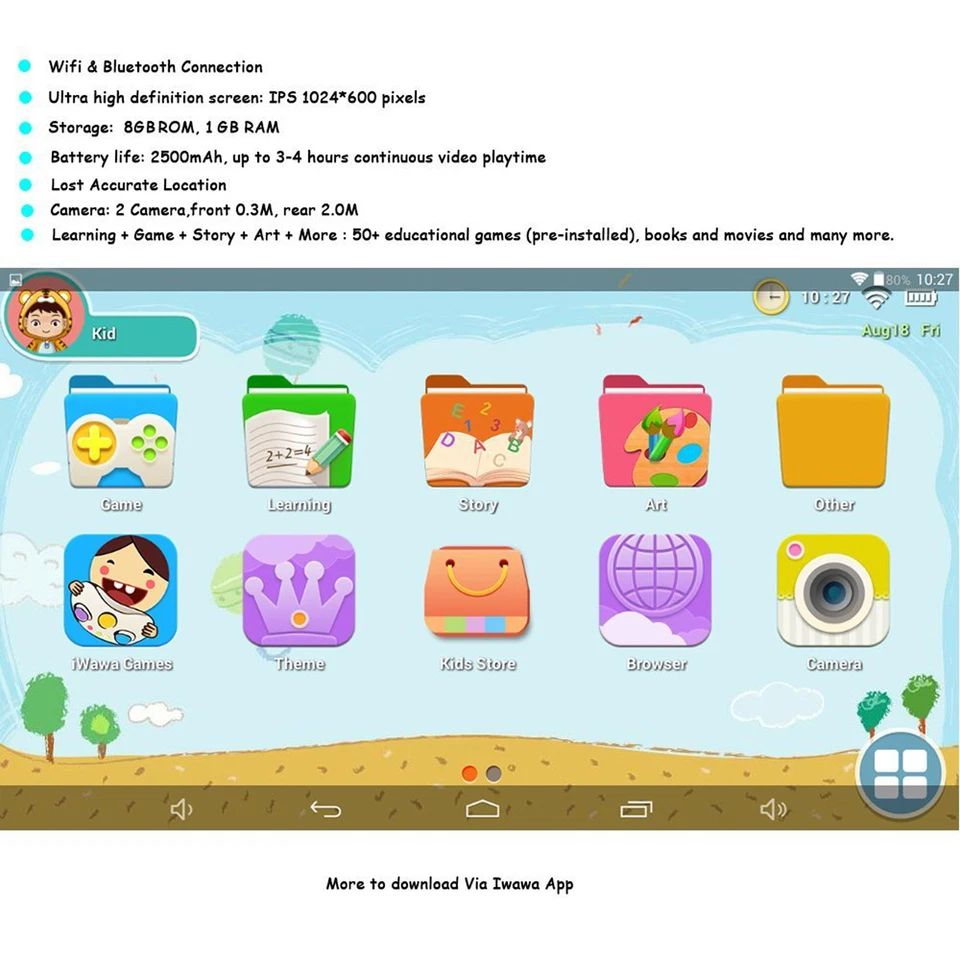 7" Quad Core Android Kids Tablet Wifi Camera Games iPad For Children Kids Gifts - Image 4 of 4