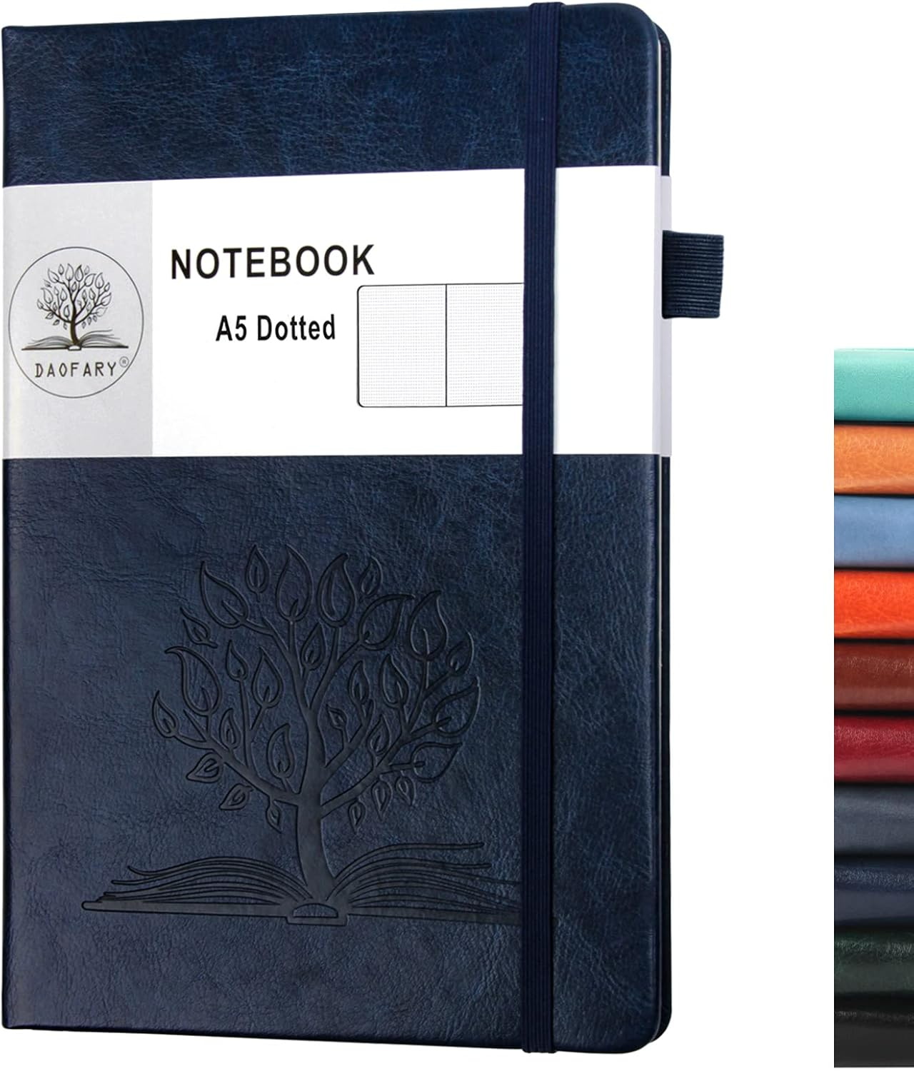 Daofary Dotted Journal Notebook with Pen Holder— A5 Leather Dot Grid Notebook W