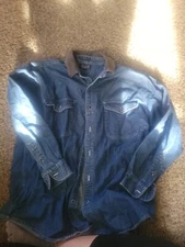 Ducks Unlimited Vintage 90’s Denim  Btn. Jean Field Shirt Size L leather collar