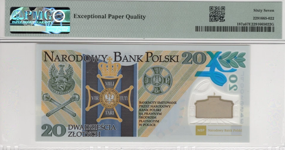 Polonia 20 Zlotych 2014, Polímero, Conmemorativo, Pick#187a Excelente Gema UNC 67 EPQ Foto 2 de 2