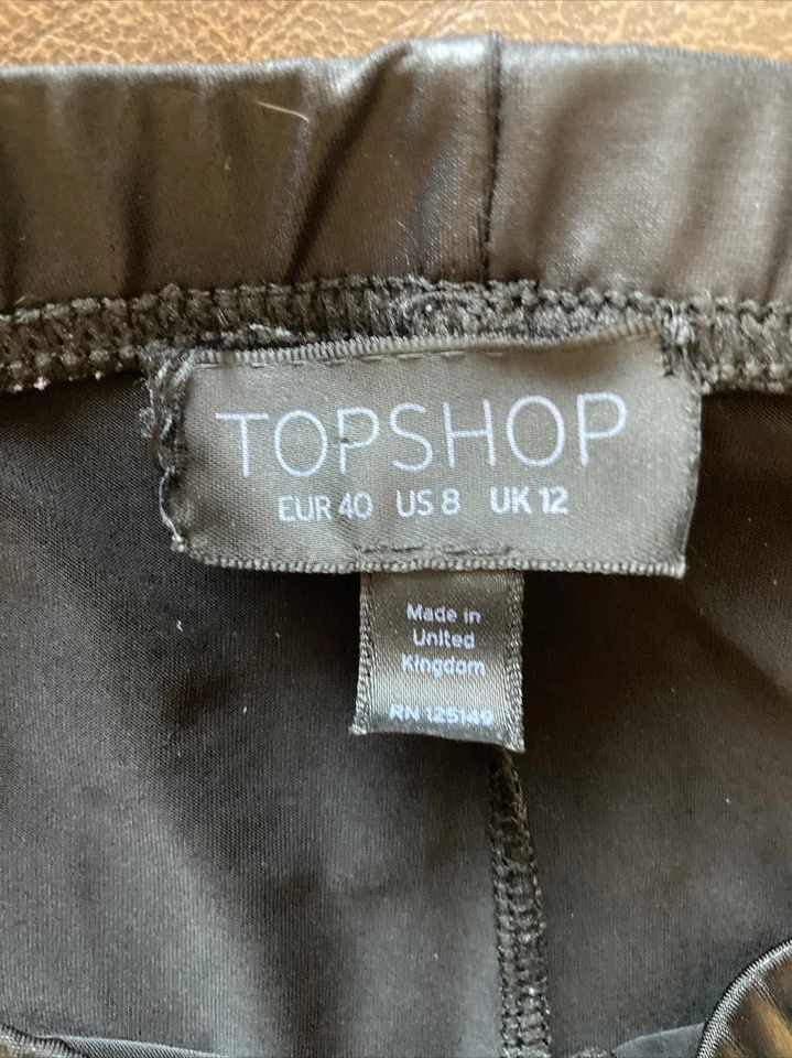 Topshop Negro Plisado Como Ajustado Leggings Pantalones Para Mujer EE. UU. Talla 8 UK 12 Foto 2 de 4