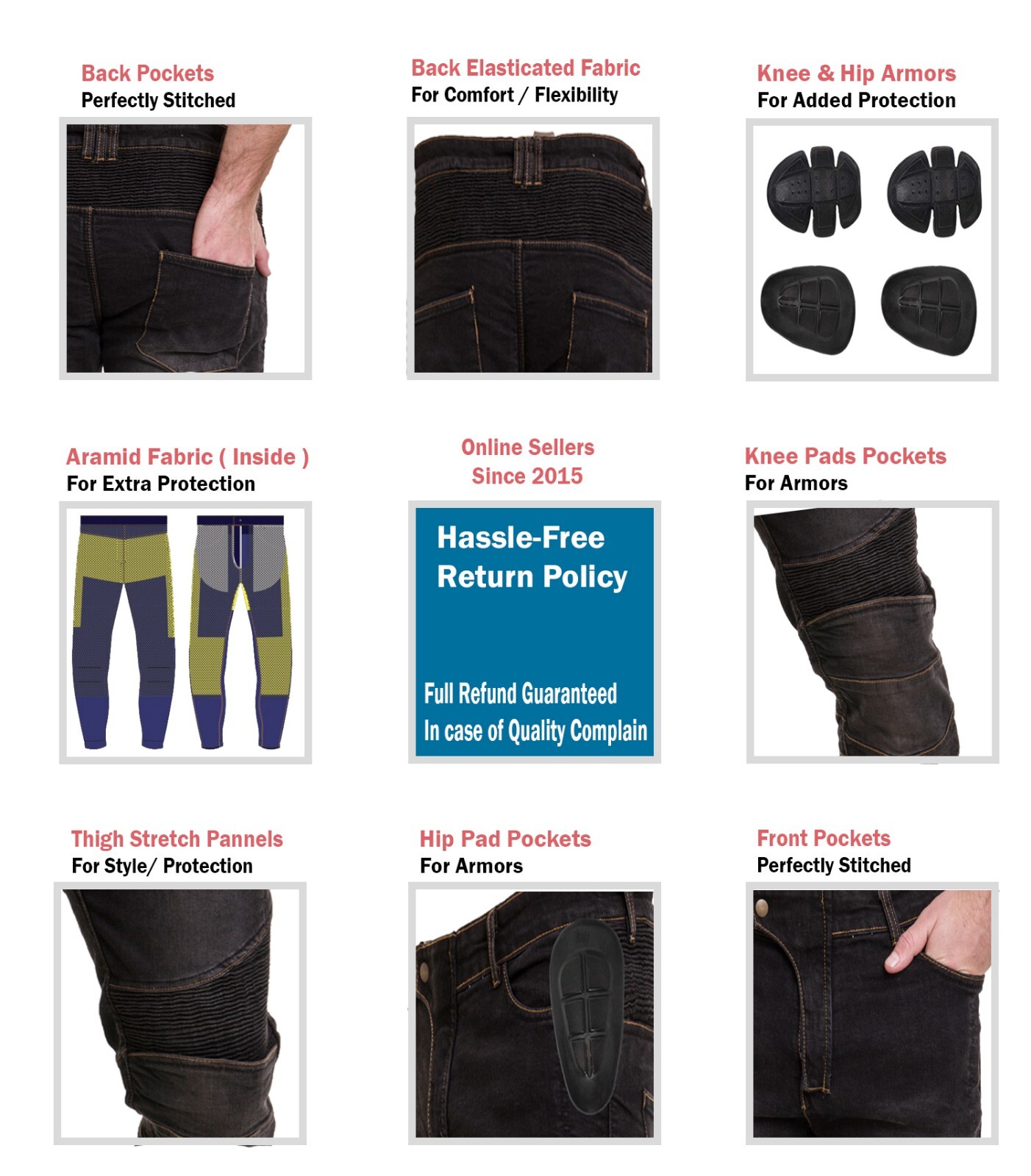 Mens Motorcycle Armored Jeans Aramid Lining Stretch Panel Motorbike Riding Pants eBay